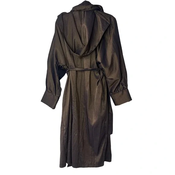 Vintage Mycra Pac Designer Wear Brown Bronze Long Raincoat Hooded Jacket P
